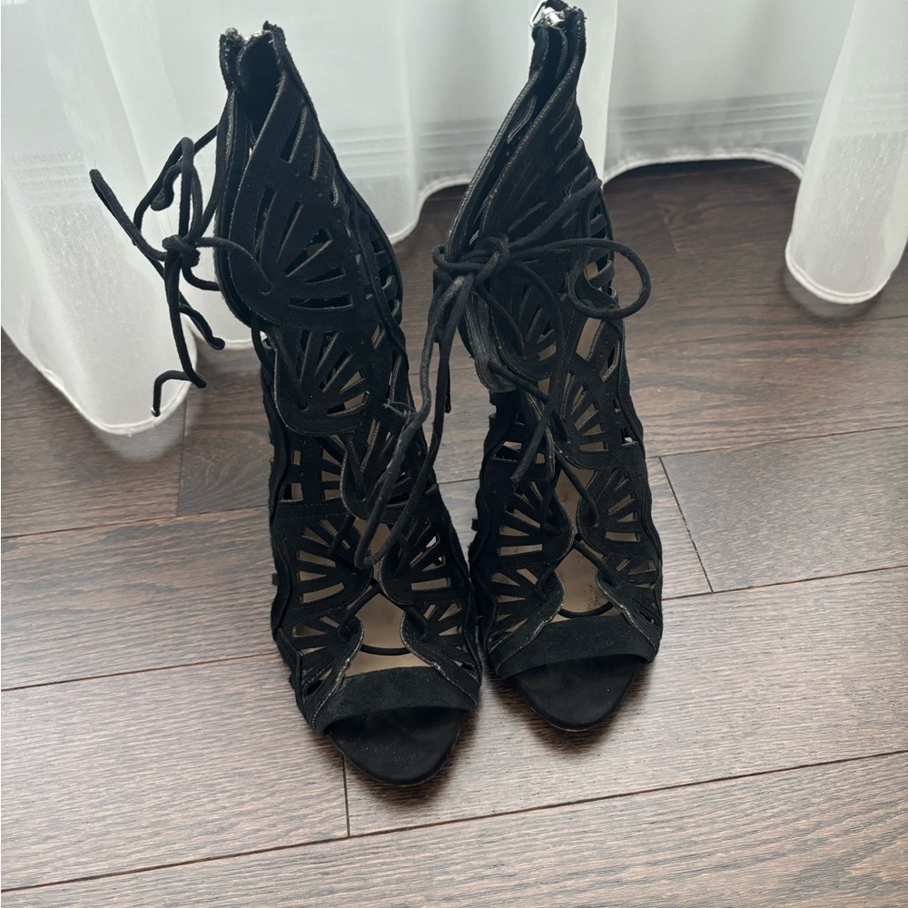 Zara Black Lace-Up Heels